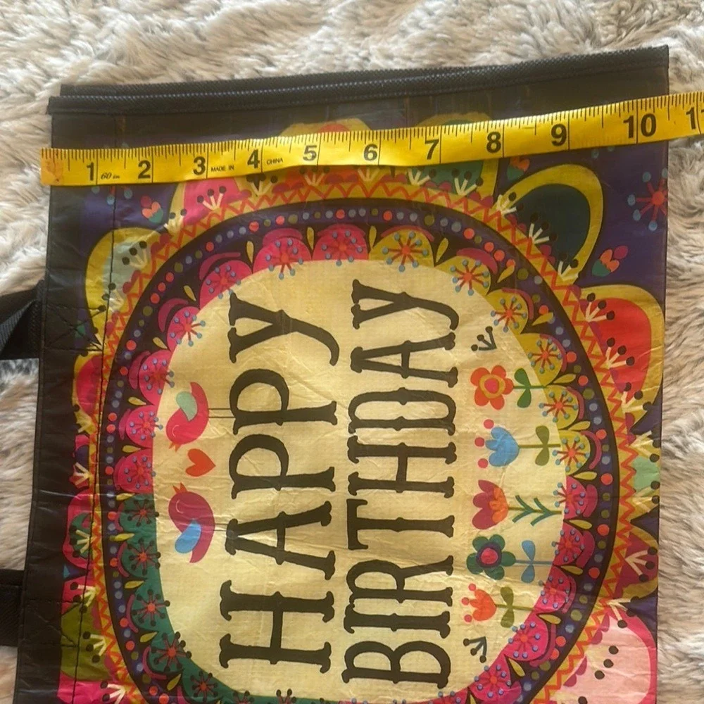 Natural Life Happy Birthday Reusable Gift Bag Boho Floral Birds Recycled Tote